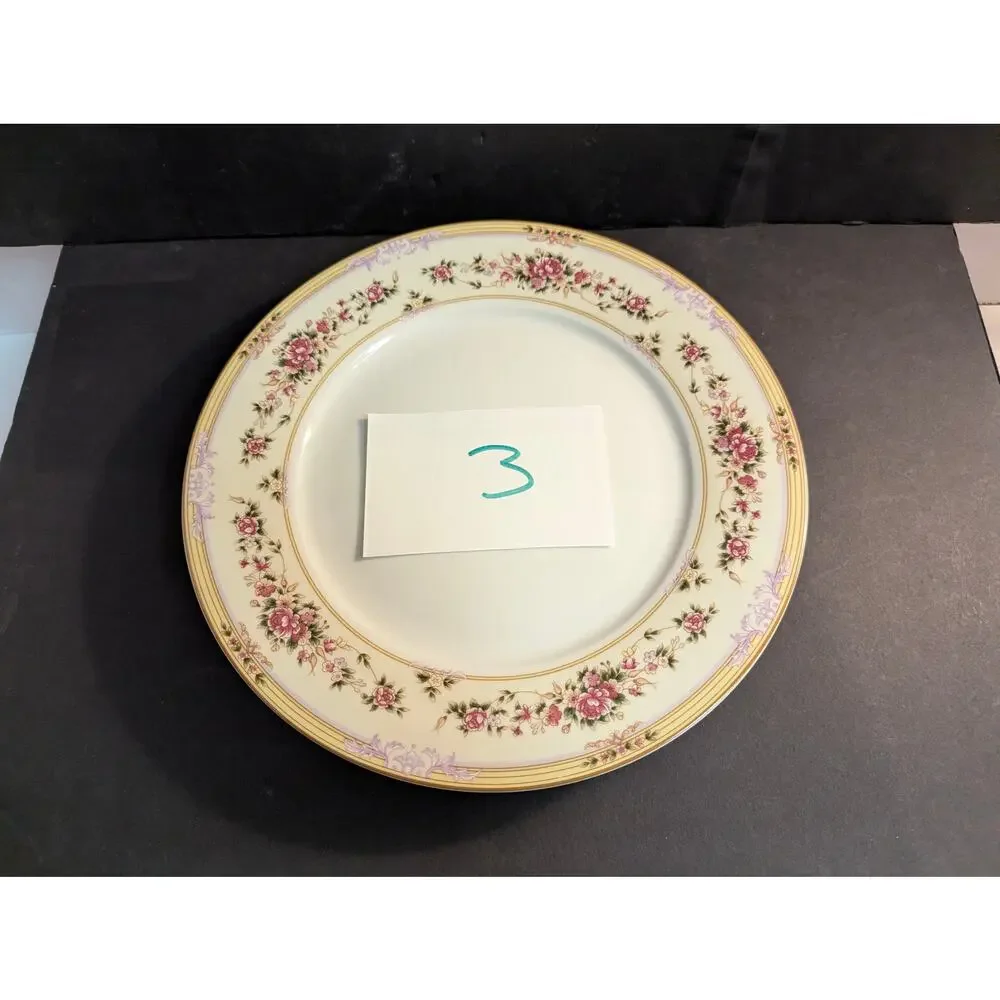 Vintage Lynns Fine China Dinner Plates Set of 3 Floral Gold Trim French Country